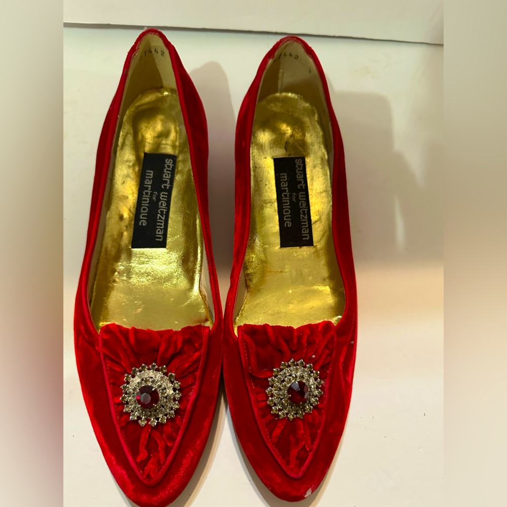 Vintage Ruby Red Velvet Stuart Weitzman Flats size 7.5